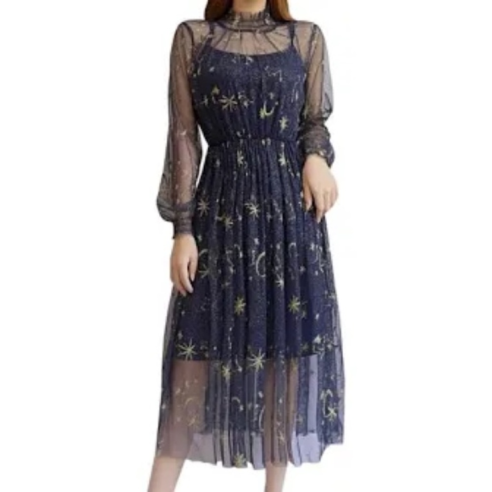 Navy and Gold Celestial Dress
